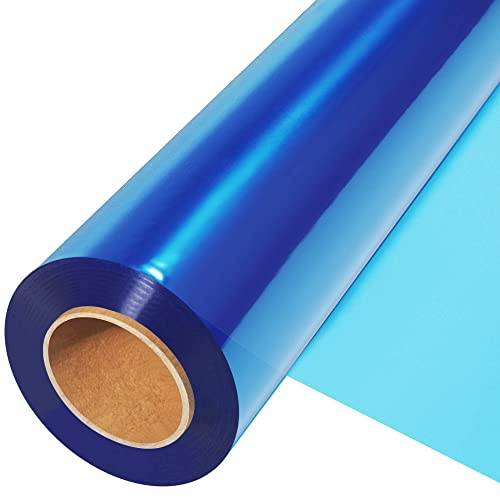 JOYIT Rotolo di cellophane blu (60 m di lunghezza x 44,5 cm di larghezza) – 2,5 mm di spessore trasparente blu carta da regalo in cellophane per regali e decorazioni
