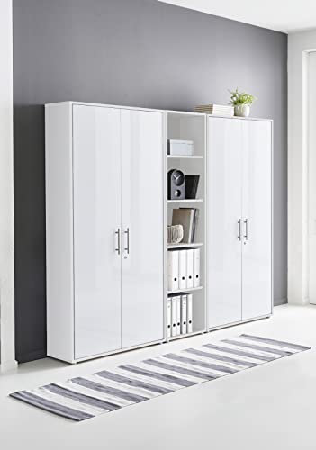 Schrankwand TABOR 10 Büroregal Aktenschränke Büroschrank abschließbar in diversen Farbvarianten (weiß/weiß Hochglanz)