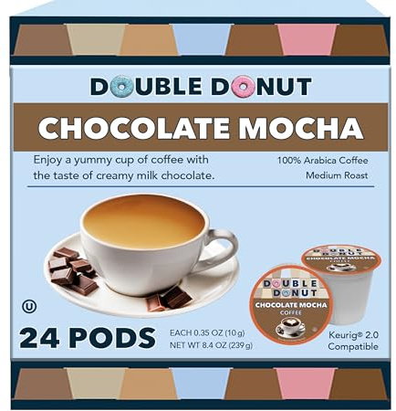 Double Donut Coffee Chocolate Mocha Coffee Pods, Single Serve Mocha for Keurig K Cup Brewers, Rich, Creamy Pods for Chocolate Lovers, 24 Count