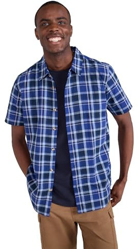Mountain Warehouse Weekender Short Sleeved Mens Shirt - 100% Cotton Shirt, Lightweight Casual Shirt, Breathable, Comfortable Top - for Walking, Camping & Travel Bright Blue L