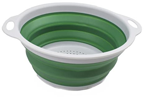 SAMMART 2,6 l faltbares Abtropfsieb – faltbares Abtropfsieb – tragbares/platzsparendes (Grau/Dunkelgrün, 1)