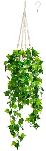 Dahey Hängende Pflanzen Künstliche Dekoration Makramee Pflanzenhänger mit künstlichen Reben in Töpfen Grün für Wand, Decke, Schlafzimmer, Badezimmer, künstliche Hängepflanzen, Heimdekoration