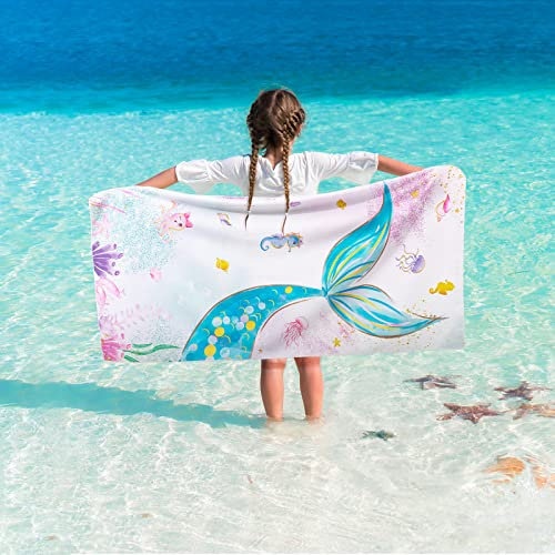 WERNNSAI Strandtuch für Kinder, 76 X 150 cm Meerjungfrau Sandfrei Handtücher für Mädchen, Kinder Schnell Trocknend Badetuch,Ultra Saugfähig Superweich Stranddecke Pool Reisen Schwimmen Badetuch