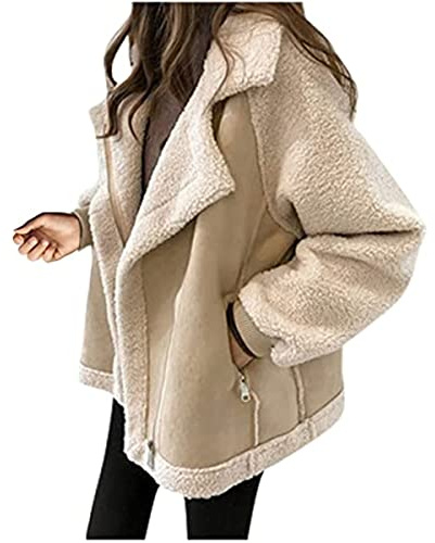 Cappotto da Donna Casual Confortevole Cappotto Corto in Pelle di Pecora Cappotto in Pelliccia Sintetica Cappotto Antivento Moda Cappotto in Cashmere Pike (Albicocca,XL)