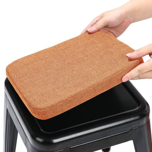 BUYUE - Taburete magnético de lino natural, 1 pieza, cojín de asiento de silla pequeña, antideslizante mejorado, transpirable, para café, bistro, taburete de metal apilable, cuadrado, naranja, 1