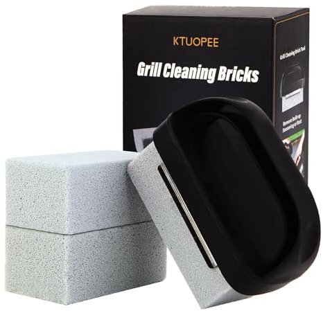 KTUOPEE Grillstein-Reinigungsstein, robuster Grill-Reinigungsstein, Bimsstein mit flacher Oberseite, zum Entfernen von Flecken, Fetten und Rückständen – 3 Stück mit 1 Griff