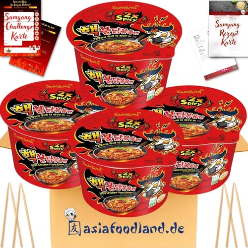 Samyang 2xSpicy - 4er Ramen Big Bowl Set - koreanische instant Ramen im asiafoodland Set, 4x105g
