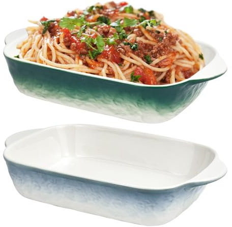 NAROSEBE 2 x Vassoio in ceramica rettangolare forno 19,2 x 13,3 x 4,5 cm, 650 ml, vassoio da forno rettangolare, piccolo piatto in ceramica con manici piatto per lasagne per piatti e stufati, 2 colori