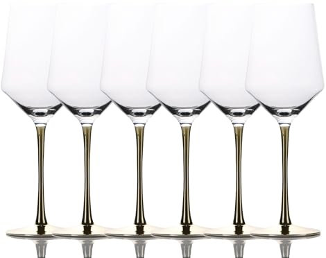 Intirilife 6x verre à vin avec pied doré - 380 ml capacité - vin rouge vin blanc verre calice verre cristal antichoc