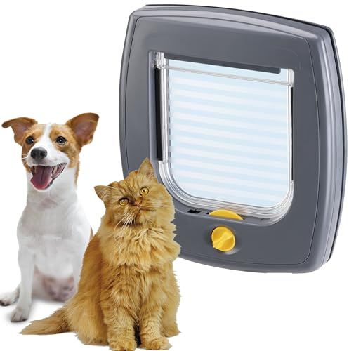 Ferplast Katzenklappe, Hundeklappe, Katzentür für glasscheiben, Pendeltür für Katzen und Kleine Hunde, 4-wege steuerbarer Ein- und Ausgang, Teiltunnel, SWING 3 Haustierklappe, Grau