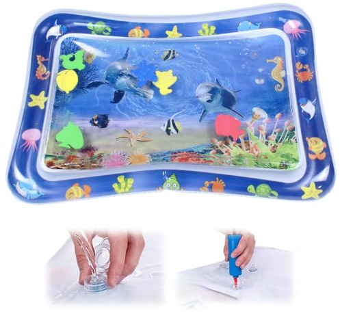 2024 New Thickened Water Sensor Play Mat for Cats, Premium Interactive Water Sensory Playmat Cool Comfort Inflatable Water Mat Cooling Mat for Cats, Tummy Time Water Mat for Pets Kids Play (Blue#A2)