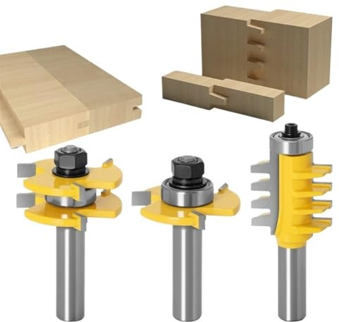 Juego de 2 brocas for ranurar y machihembrar + 1 broca for ranurar con unión de dedos reversible, fresa for carpintería con vástago de 12 mm, 12,7 mm y 1/2 pulgada(12.7mm)