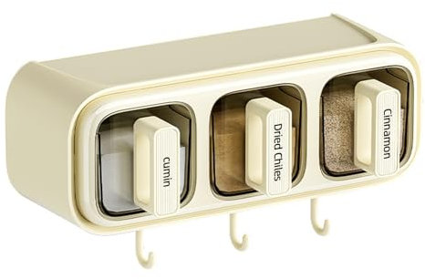 3 Pezzi Barattoli Spezie per Cucina, Contenitori per Spezie, Scatola per Spezie da Cucina con Cucchiaio, a Parete/d Appoggio, Utensili da Cucina Forniture per Spezie, con Dieci Tag,con Gancio