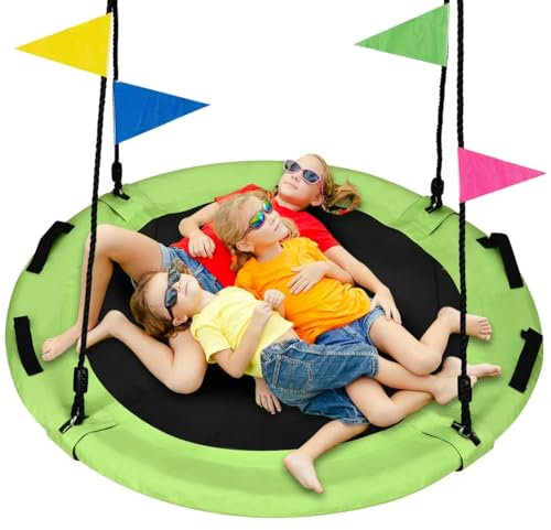 48 inch Tree Swing, Larger Saucer Flying Swing for Whole Family, 900lbs Weight Capacity, with Adjustable Hanging Straps, for Outdoor Playground, Green