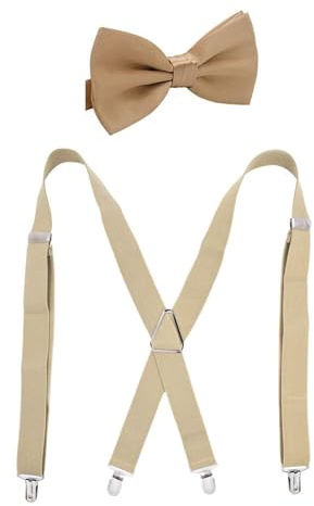 SLEEKEE Bretelles Pour Hommes Et Nœud Papillon, Bretelles Élastiques, Accessoires Vestimentaires, Beige, Champagne