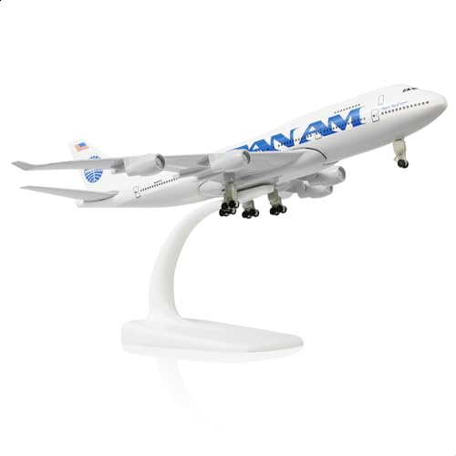 QIYUMOKE 1/300 gjutjärnsmetallflygplan modell för Pan Am 747 för Boeing747 modellflygplan med stativ (7,5 tum utställningsdekoration för flygfartsintresserade.
