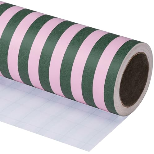 RUSPEPA Kraft Carta Da Regalo - Mini Rotolo - 43,2 Cm X 10 M - Carta Da Regalo A Righe Verdi E Rosa Per Natale, Compleanno, Matrimonio, Baby Shower