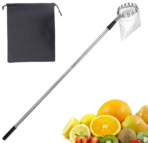 Raccoglitore telescopico per frutta, portatile, manico regolabile, antiruggine, leggero, per raccolta, uso agricolo, giardino, frutteto, esterno, cortile, 150 cm