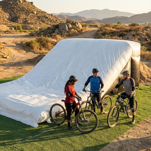 Commercial Inflatable Airbag Lander - PVC BMX Jump Ramp Inflatable Airbag Landing for MTB, BMX, Action Sports, Indoor/Outdoor Use (White+Black, 20x13x6ft)