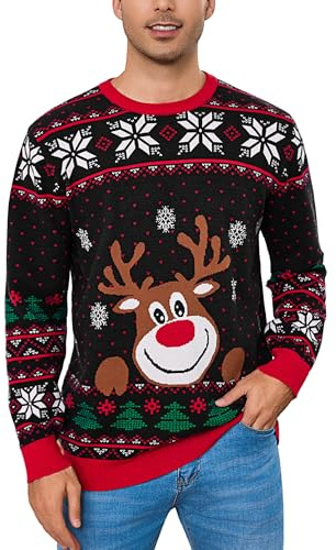 Bresdk Jersey Navideño Hombre de Punto Jerseys Navidad Divertido con Reno Suéter Navidad para Fiesta Invierno Ropa Navideña S-XXL