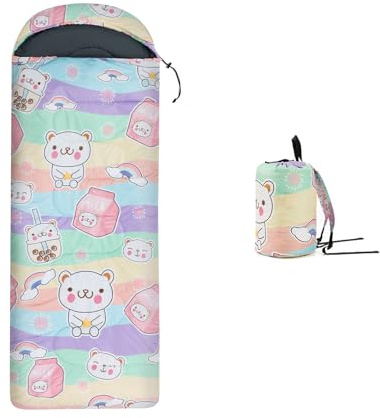 Lightweight Kids Sleeping Bag for Camping, Child Sleeping Bag with Pillow | Portable, Waterproof, Hooded Comfort, Backpacking Summer Sleeping Bag for Girls, Boys, Teens, Youth, Ideal for Hiking, Naps