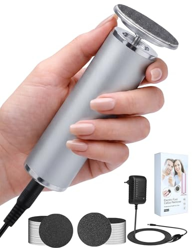 Rapeuse Pieds électrique avec 60 Disques Abrasifs et Vitesse Variable Anti-callosité Lime Pieds Electrique Râpe à Pied Pédicure Élimine Callosités Et Peau Morte À La Maison, Gris métallisé