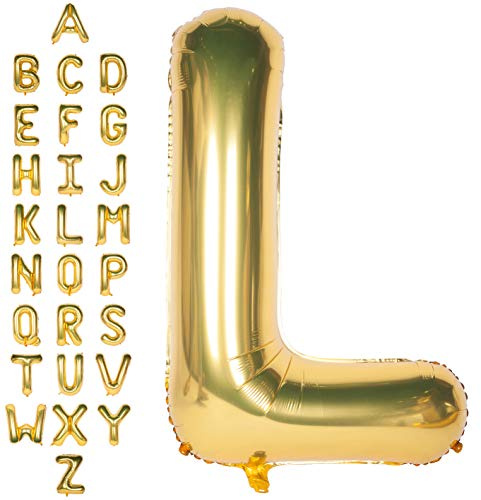 Grandi palloncini in mylar in elio con lettere dell'alfabeto in oro, 40 pollici, palloncini per lettera L per compleanno, doccia nuziale, decorazioni per anniversari (lettera L)