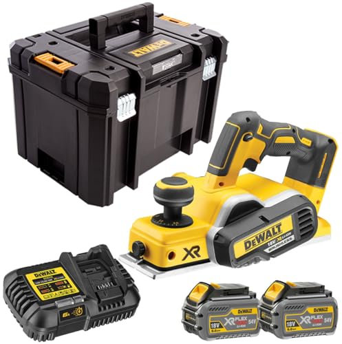 DeWalt DCP580T2 18V Brushless Planer with 2 x 6.0Ah Batteries & Charger in Case - High Power & Efficiency, Brushless Motor, Cordless Planer, Power Tool Combo Kits