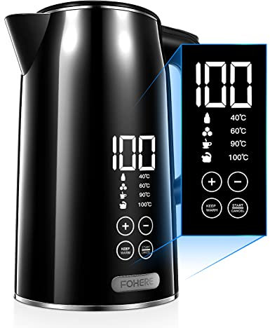Fohere Hervidor Eléctrico con termostato ajustable, 4 temperaturas preestablecidas para hervidor de té, hervidor de agua de acero inoxidable de 1,7L, función de mantenimiento caliente durante 4 horas