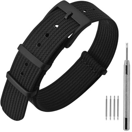 ANNEFIT Nylon Uhrenarmbänder 20mm mit Edelstahl Metall Schwarz Schließe, Sport Atmungsaktive Ersatzarmband (Schwarz)