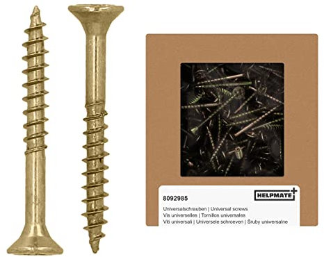 HELPMATE - Tornillos universales de cabeza avellanada de 3,5 x 30 mm, color amarillo, pasivados, paquete de 400 tornillos para madera con accionamiento PZ 2 e rosca parcial, tornillos de aglomerado