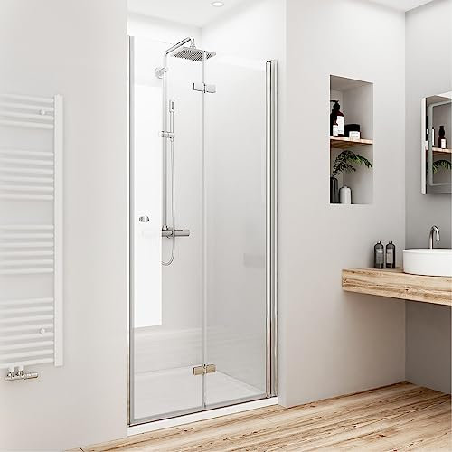 Meykoers Duschtür 90cm Höhe 185cm, Duschtür Faltbar aus 6mm ESG-sicherheitsglas Duschtür Nische Duschtüren Falttür Dusche, Rahmenlos Nischentür Duschabtrennung Falttür Duschwand