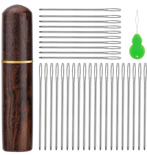 SHWAKK 30 stumpfe Nadeln mit großem Öhr, großes Öhr, Handnähnadeln, Basteln, Stricken, Weben, Besaitungsnadeln mit Einfädler für Häkelprojekte mit Nähnadelflasche