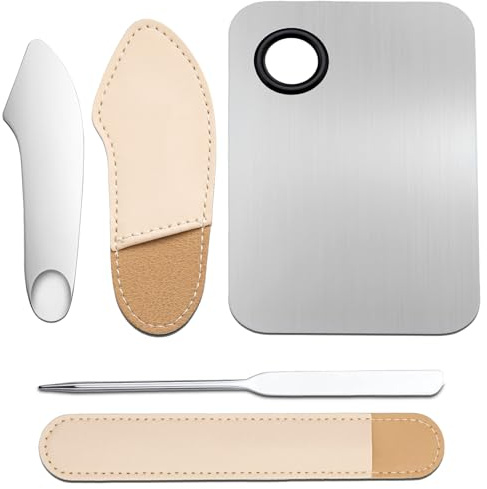 Huakaile Lot de 3 spatules de maquillage pour fond de teint, spatules et cuillères, plateau de palette de mélange de maquillage, spatule en acier inoxydable, grattoir pour soins de la peau, visage et