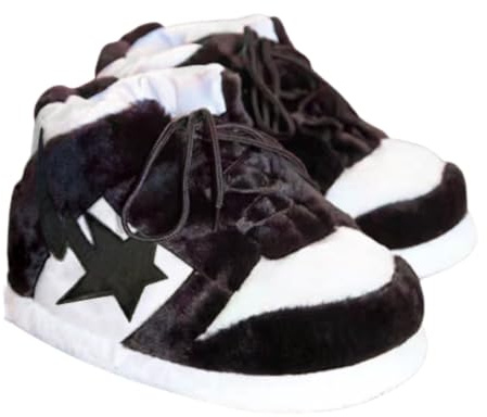 CUTEGAL Sneaker Slippers Comfy Fuzzy Fluffy Memory Foam Slippers One Size for Women and Men (Black Star, 5-11)