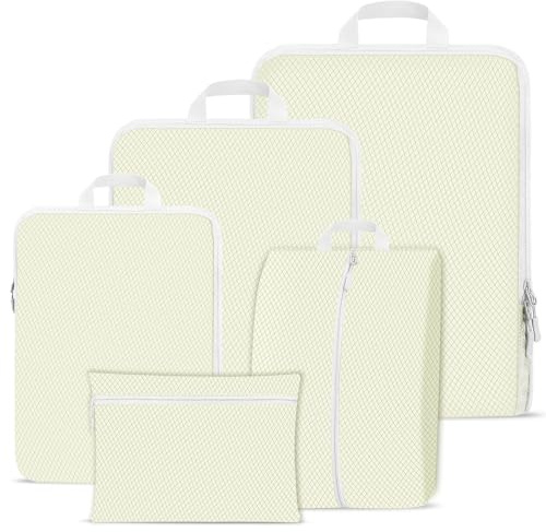 Compression Packing Cubes for Suitcases,Suitcase Organiser Bags,Travel Packing Cubes Compression Set for Backpack,Packing Organisers,Waterproof Travel Organiser Packing Bags (Beige, 5 Pack)