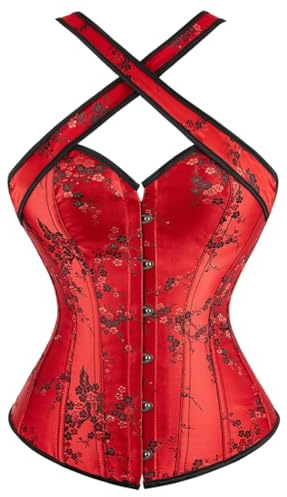 Kelvry Womens Waist Cincher Lace up Boned Basque Corset Shapewear Red Plus Size
