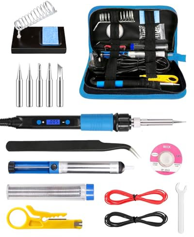 MOXTOYU Soldering Tool Set, 100W Adjustable Temperature 220-500°C, Easy-to-Use On/Off Switch, 5 Soldering Tips, Desoldering Pump, Solder Wire, Allen Wrench, Wire Stripper Cutter, Tool Bag