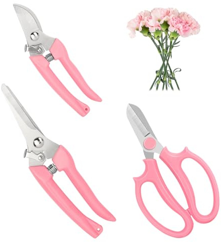 Garden Scissors 3Pcs Floral Shears with 3 Different Blades,Floral Scissors with Comfortable Grip Handle for Cutting Flowers Trimming Plants