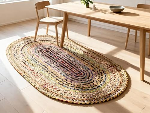 Craft Trade Braided Oval Chindi 120x180cm Multicolor Cotton Boho Rug | Vibrant Cotton Boho Area Rug, Reversible Chindi Farmhouse Rug for Living Room, Bedroom, Entryway, Porch and Dorm Décor