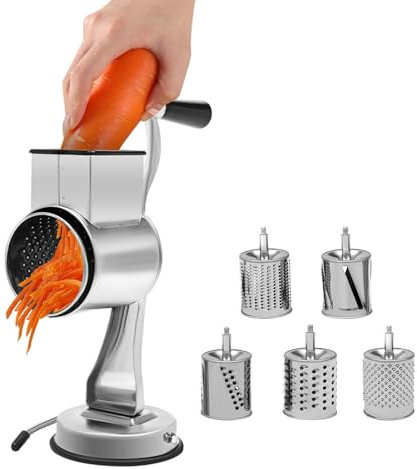 Rallador de queso de 5 cuchillas: rallador de tambor de acero inoxidable para verduras, frutas, queso - corte rápido, cortador de verduras multiusos