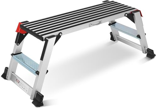Work Platform, Aluminum Step Stool Folding Step Ladder Portable Work Bench Drywall Stool Ladder with Non-Slip Mat Capacity 660 LBS Heavy Duty