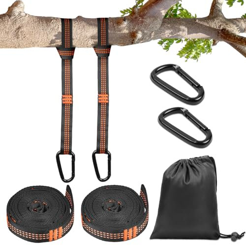 Vicloon Schaukel Befestigung, Hängematte Befestigung, 2er 3m Hängematte Seil + 2 Karabiner + Aufbewahrungstasche, Outdoor-Baum Hängesessel Spielplatz Set, 300 kg, Orange