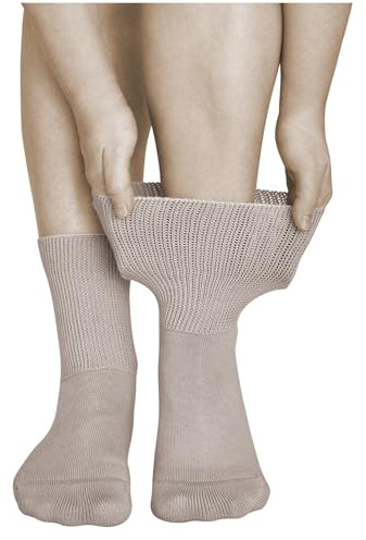 vitsocks Femme chaussette diabétique extra large sans couture (2 PAIRES) non comprimante pieds gonflés, diabète, coton, beige, 39-42