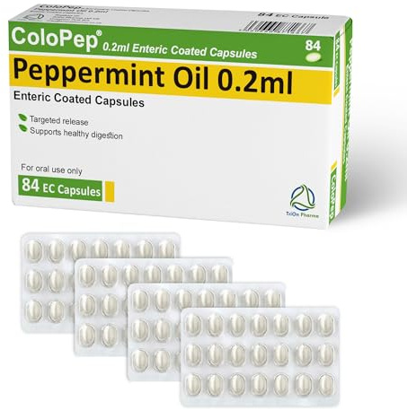 ColoPep Peppermint Oil Capsules | Enteric Coated Gastro-Resistant Natural Mint Capsules for Healthy Digestion, Bloating | Encased in Hygienic Blister Packs - 84 Soft Gel Capsules (0.2ml Each)