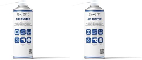 Ewent Bomboletta Spray aria compressa per la pulizia di Tastiere, Computer ed accessori, Spray ad aria compressa, 400 ml, con cannuccia lunga per la pulizia di fessure più difficili (Confezione da 2)