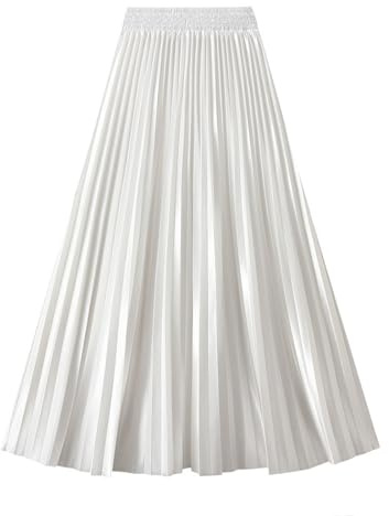 Jupe Haute en Satin plissée Coupe A-Line Jupe mi-Longue Fluide pour Bureau, soirée ou événements élégants