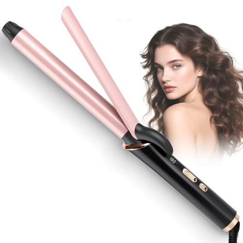 Großcat Ferro Arricciacapelli da 25 mm, Onde e Ricci Naturali, Rivestimento in tormalina ceramica, 8 temperature con display a LED (160-230℃), Riscaldamento rapido, Nero e Rosa