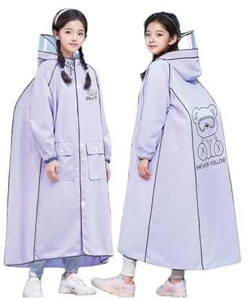 Generisch Veste de pluie imperméable pour enfant fille garçon - Veste à capuche - Poncho de pluie - Manteau de pluie pour l'extérieur - Vélo - École - 10-16 ans, Violet clair, 12-14 ans