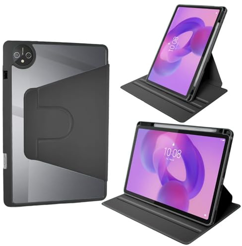 idudao Custodia Cover per Honor Pad 10 12.1 pollici 2025,360 rotazione multi-angolo trasparente Indietro Case per tablet con portapenne, Nero